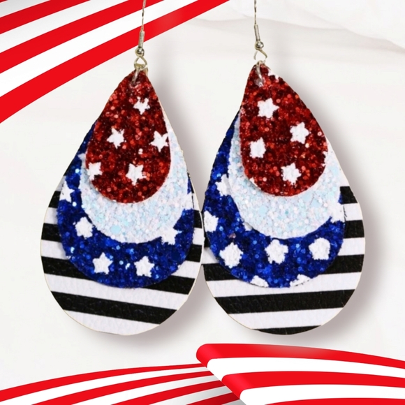Jewelry - MULTICOLOR STAR PU USA theme WATERDROP EARRINGS